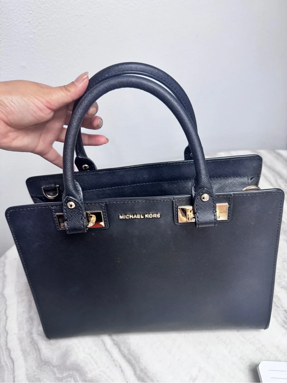 Michael Kors Black Saffiano Leather Top Handle Satchel Tote Bag